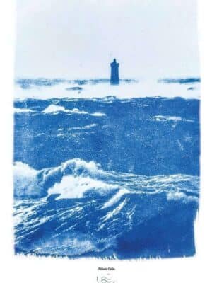 Carte postale cyanotype phare breton